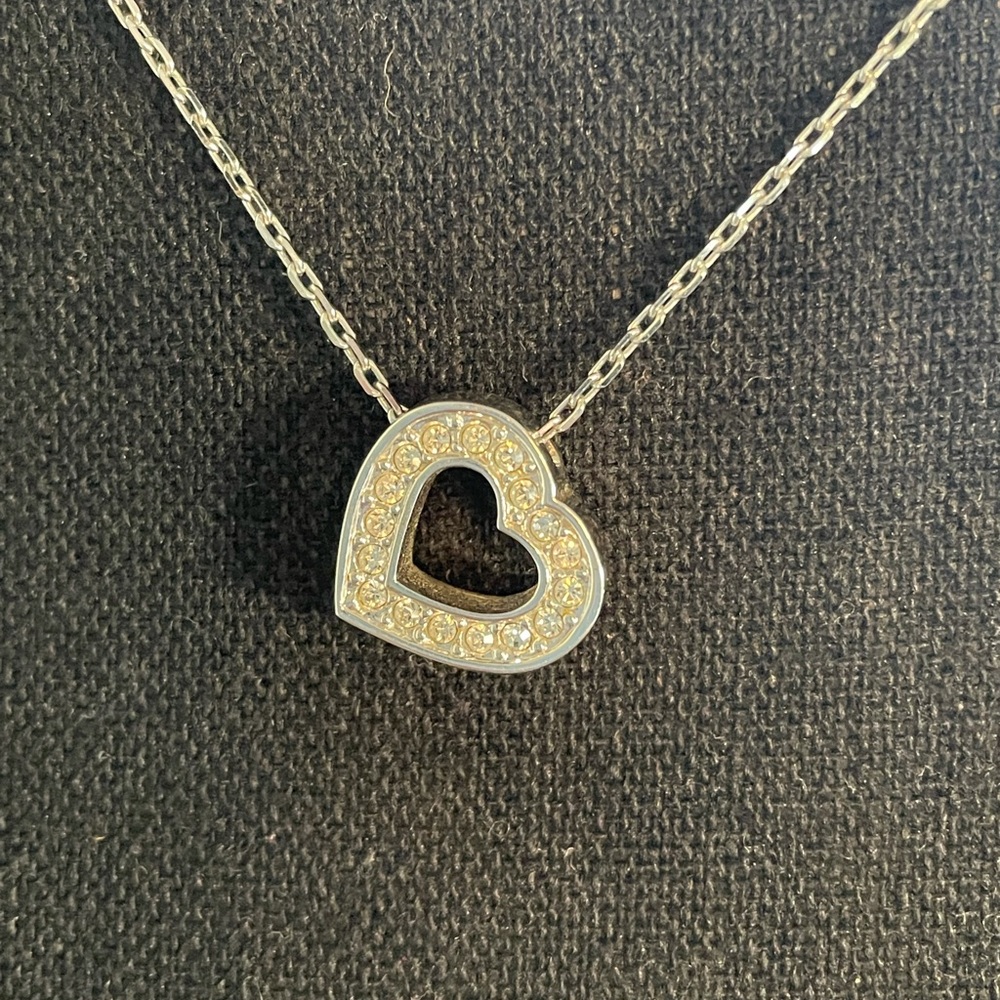 BARELY WORN Swarovski Silver Necklace with Open Heart Crystal Pendant